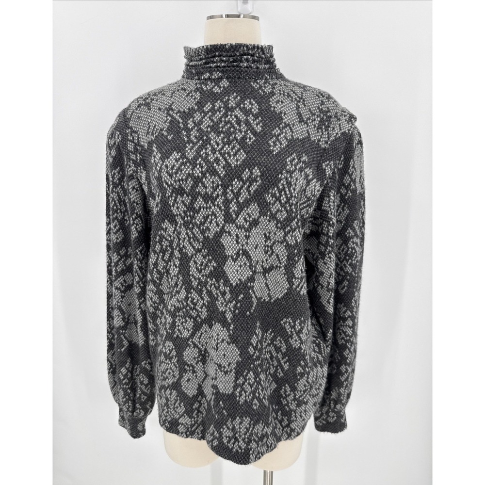 Vintage St. John By Marie Gray Womens Gray Floral Sweater Size 10 Wool Blend USA